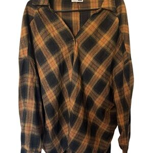 Fashion Nova Black and Orange Plaid Shirt